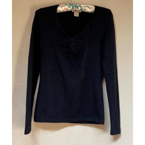 Vertical Design Womens Knotted Pullover Sweater Small Cashmere Black Preppy - Picture 1 of 8